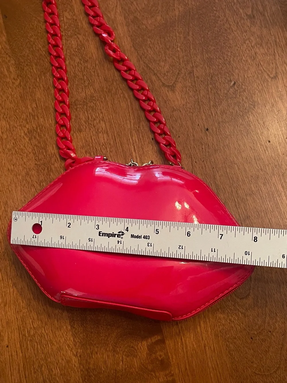 Betsey Johnson Red Patent Lip-Shaped Shoulder Bag with Chain Strap